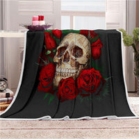 HKM-523091 Double-Layer Coral Fleece Blanket with 3D Skull Design for Sofa & Travel, 150x200 cm