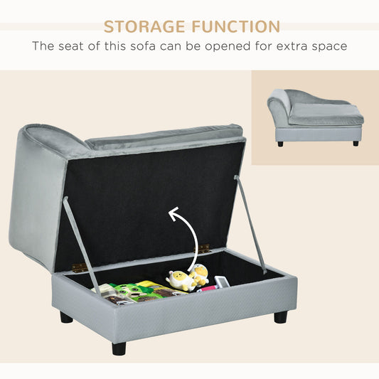 HKM-5231037 Comfy Dog Couch with Hidden Storage - Perfect for Small Pets, Pale Gray