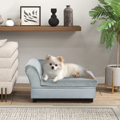 HKM-5231037 Comfy Dog Couch with Hidden Storage - Perfect for Small Pets, Pale Gray
