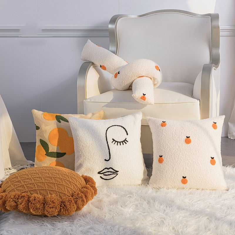 HKM-523219 Decorative Orange Heart Cushion Pillow Cover for Home Sofa - 45x45cm, Embroidered Design