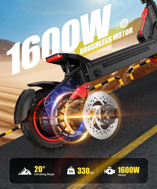 HKM-523283 Electric Scooter with 1600W Motor, 48V18Ah Battery, 50km/h Speed, Dual Suspension, App Control, Foldable Design, 120kg Capacity