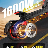 HKM-523283 Electric Scooter with 1600W Motor, 48V18Ah Battery, 50km/h Speed, Dual Suspension, App Control, Foldable Design, 120kg Capacity