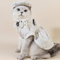 HKM-5234749 Classic Style Cat Hat and Coat Set with Matching Skirt - Available in White and Black, Multiple Sizes