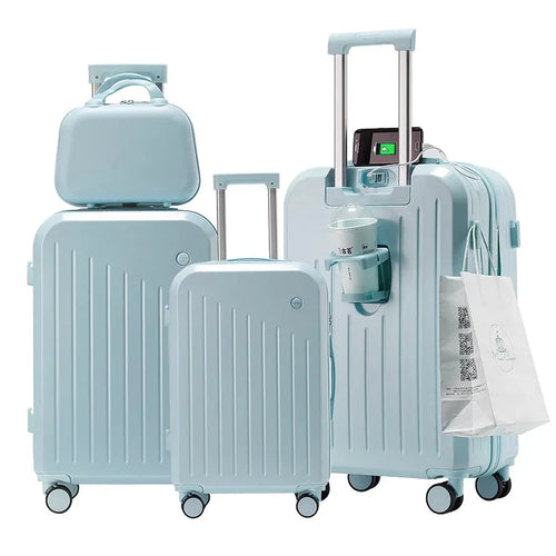 HKM-523475 Expandable 4-Piece Trolley Luggage Set - 20", 24", 28" Suitcases with Wheels and Matching Bag