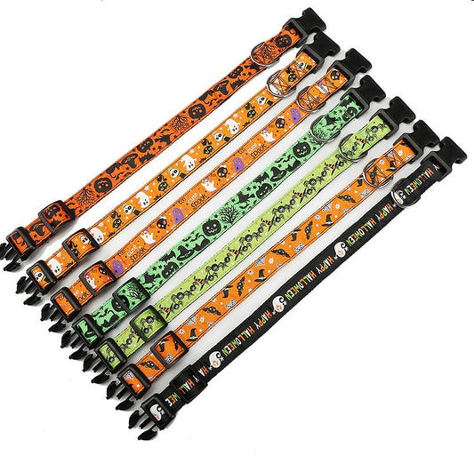 HKM-523475 Halloween-Themed Nylon Pet Collars - Various Designs and Sizes Available