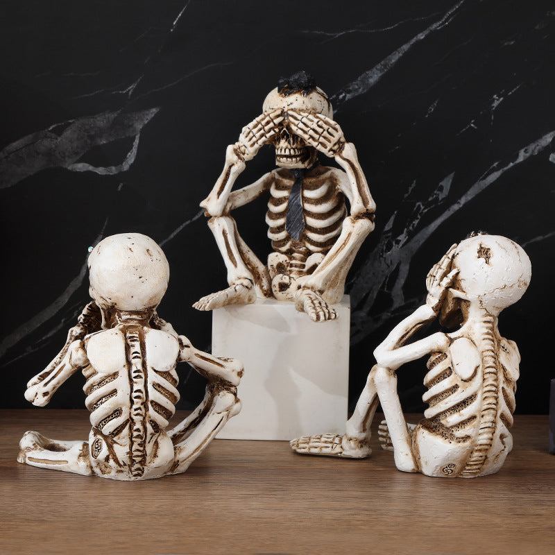 HKM-523539 Halloween Ghost Skeleton Resin Ornament Set - Three Decorative Props for Festive Celebrations