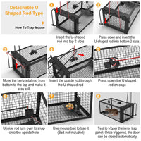HKM-5236029 Humane Live Rodent Trap Cage - 2 Pack Galvanized Iron Design for Mice Control with Detachable U Shaped Rod