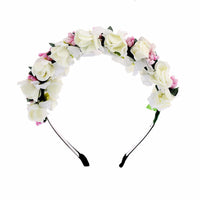 HKM-523667 Double Strawberry Floral Crown Wreath for Women, Handmade Foam Hair Tie in White and Pink