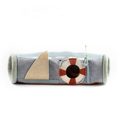 HKM-5237437 Folding Cat Scratcher Tunnel - Semi-Enclosed Pet Nest for Cats