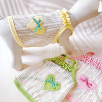 HKM-5237949 Sweetheart Embroidered Cool Breathable Vest for Cats and Dogs - Cream Yellow, Avocado Green, Pink, Size XS-XL