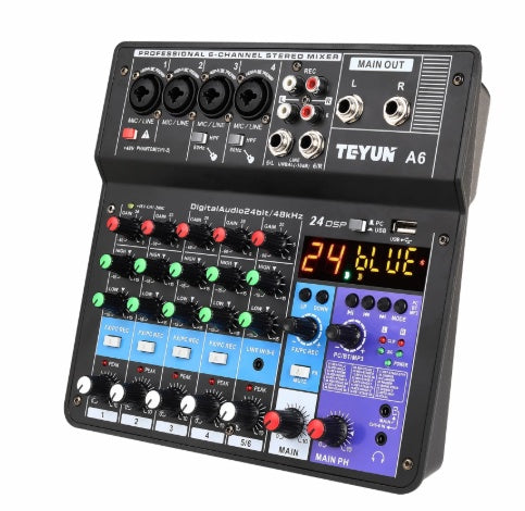 HKM-523923 6-Channel Professional Mixer with USB Connectivity for Seamless Live Sound Effects and Mobile Integration