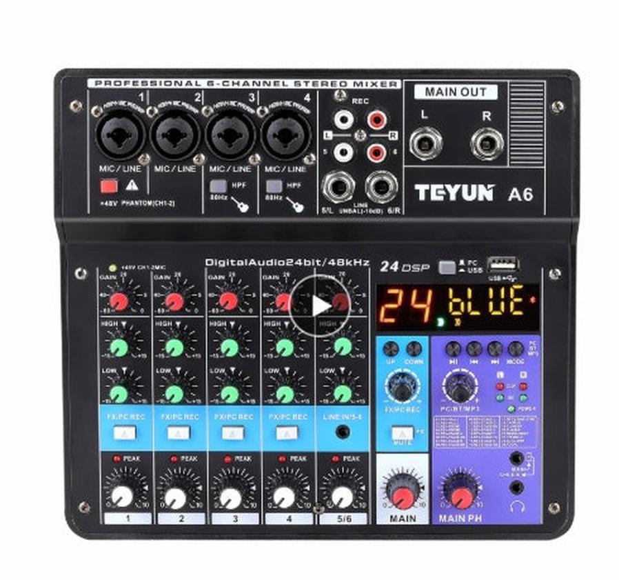 HKM-523923 6-Channel Professional Mixer with USB Connectivity for Seamless Live Sound Effects and Mobile Integration