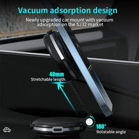 HKM-523987 360-Degree Adjustable Car Phone Holder with 10W Wireless Charging and Dual Vacuum Suction Cups
