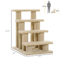 HKM-5241405 4-Step Multi-Level Carpeted Cat Scratching Post and Pet Stairs for Senior and Recovering Cats
