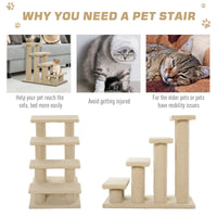 HKM-5241405 4-Step Multi-Level Carpeted Cat Scratching Post and Pet Stairs for Senior and Recovering Cats