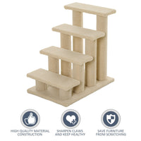 HKM-5241405 4-Step Multi-Level Carpeted Cat Scratching Post and Pet Stairs for Senior and Recovering Cats