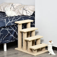 HKM-5241405 4-Step Multi-Level Carpeted Cat Scratching Post and Pet Stairs for Senior and Recovering Cats