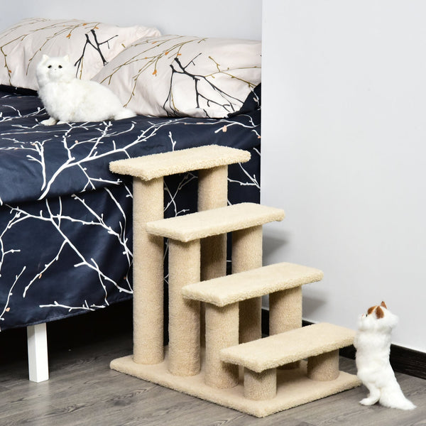 HKM-5241405 4-Step Multi-Level Carpeted Cat Scratching Post and Pet Stairs for Senior and Recovering Cats