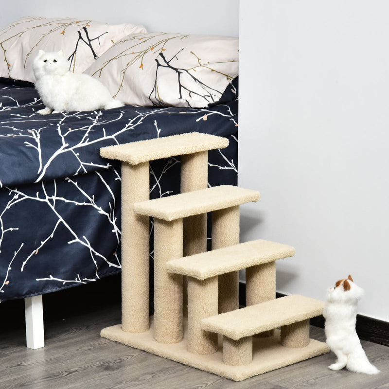 HKM-5241405 4-Step Multi-Level Carpeted Cat Scratching Post and Pet Stairs for Senior and Recovering Cats