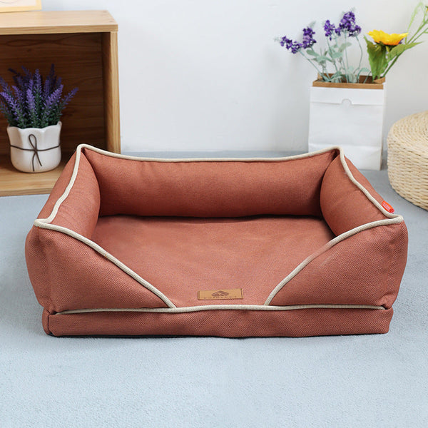 HKM-5242173 Linen Square Nest Dog Bed - Removable & Washable, Four Seasons Universal Design, Multiple Colors & Sizes Available