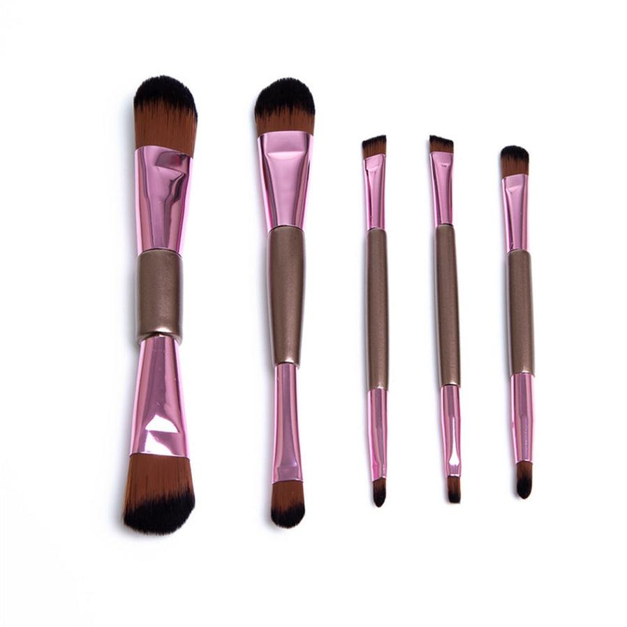 HKM-524307 5-Piece Double-Ended Rose Gold Makeup Brush Set for Liquid Foundation and Eyeshadow Application