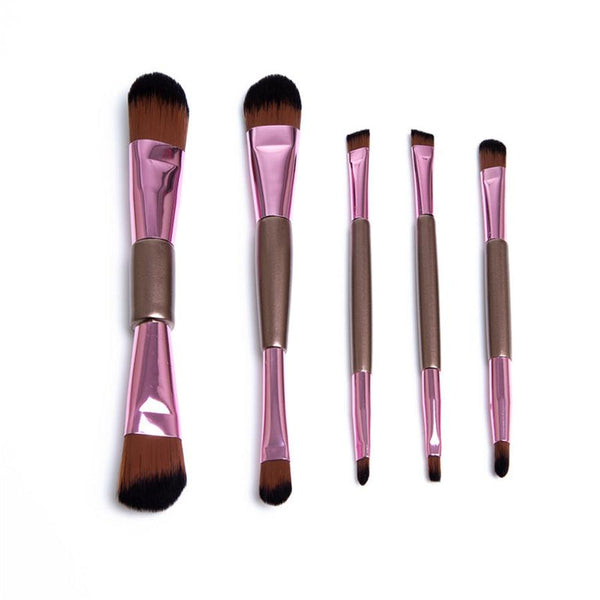 HKM-524307 5-Piece Double-Ended Rose Gold Makeup Brush Set for Liquid Foundation and Eyeshadow Application