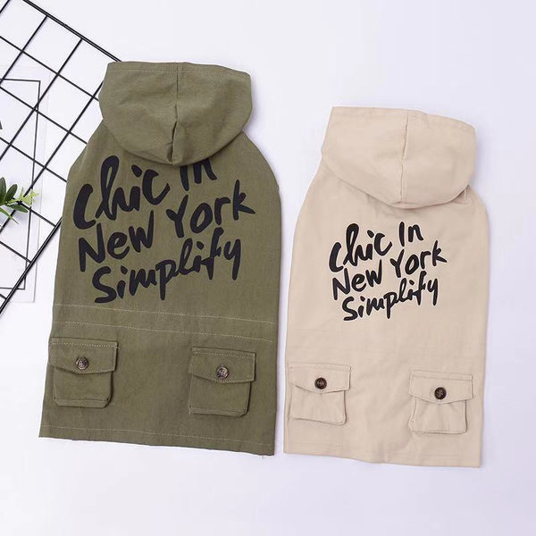 HKM-5243197 Dog Hooded Sweater for Small Pets - Cozy Cotton Winter Apparel in Khaki and Army Green