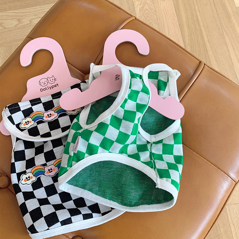 HKM-5243709 Stylish Plaid Vest for Pets in Green and White or Black and White Patterns