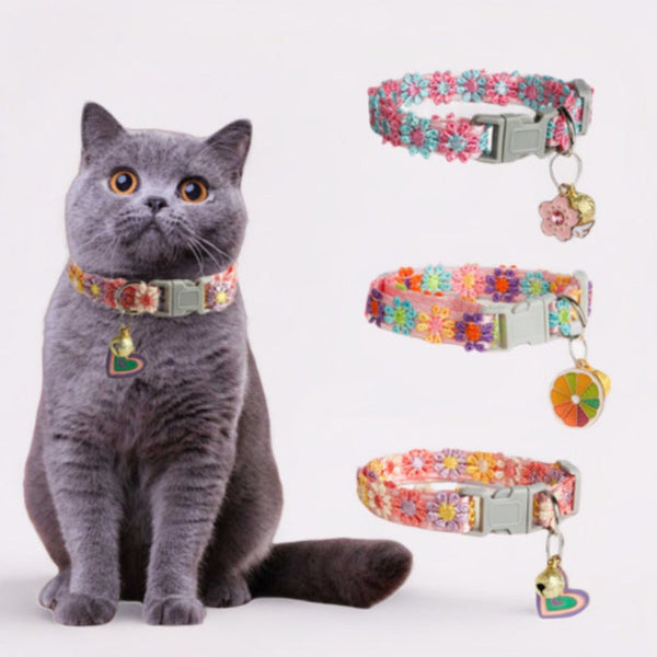 HKM-5245885 Lace Embroidery Trim Pet Collar for Cats in Floral Patterns