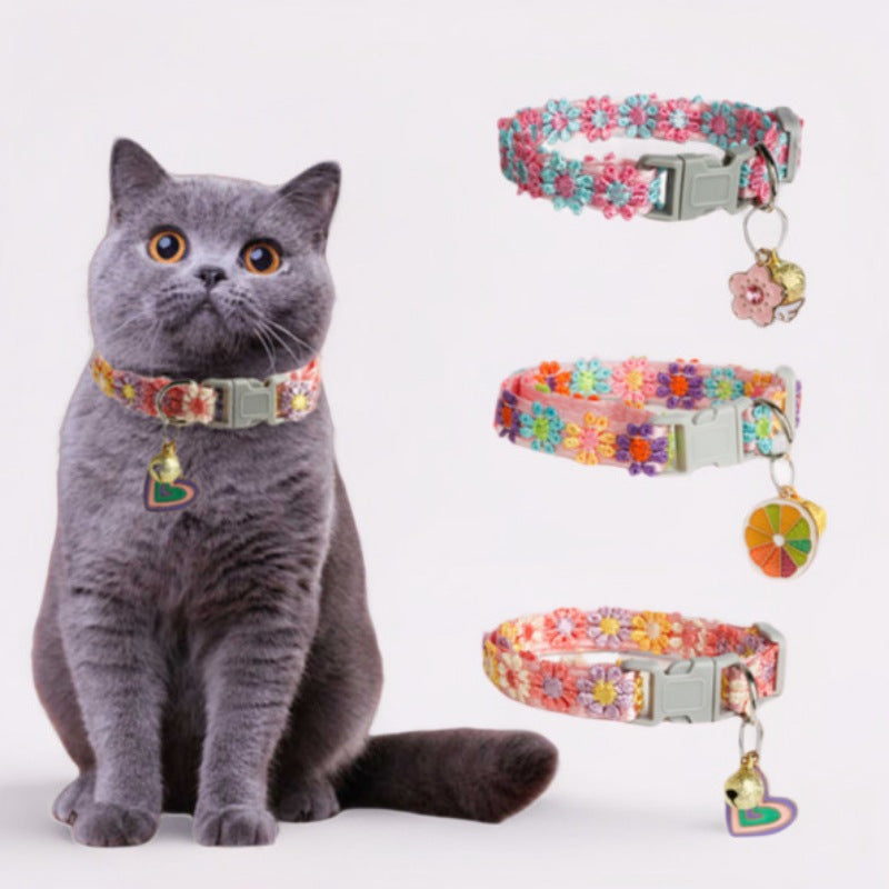 HKM-5245885 Lace Embroidery Trim Pet Collar for Cats in Floral Patterns