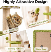 HKM-5247165 Multi-Level Cat Tree with Removable Perch, Self-Grooming Brush, and Interactive Toys for Indoor Cats - Green