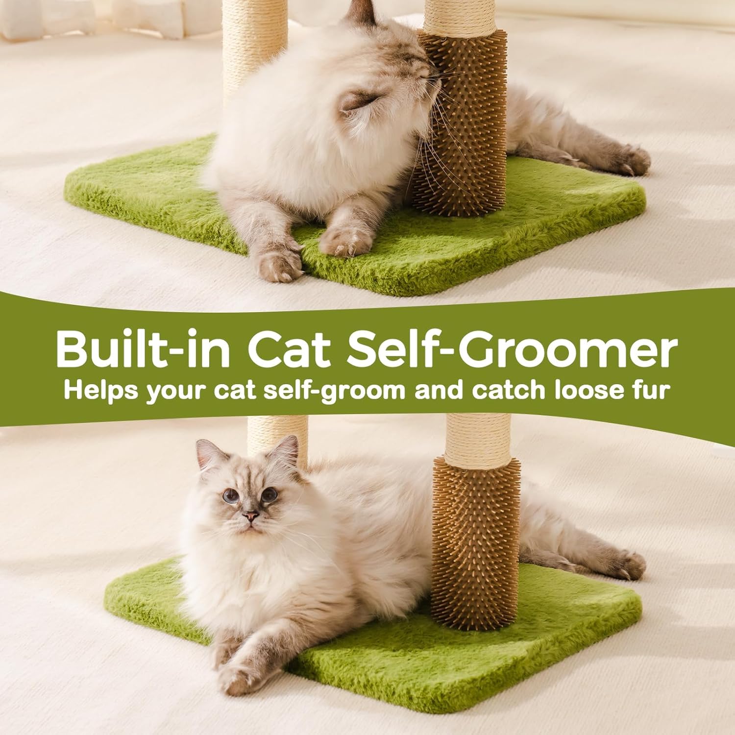 HKM-5247165 Multi-Level Cat Tree with Removable Perch, Self-Grooming Brush, and Interactive Toys for Indoor Cats - Green