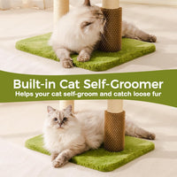 HKM-5247165 Multi-Level Cat Tree with Removable Perch, Self-Grooming Brush, and Interactive Toys for Indoor Cats - Green