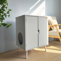 HKM-5247549 Cat Nest Cupboard in White, Orange, Red, Milky White, and Log Color+White Wood Finish