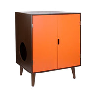 HKM-5247549 Cat Nest Cupboard in White, Orange, Red, Milky White, and Log Color+White Wood Finish
