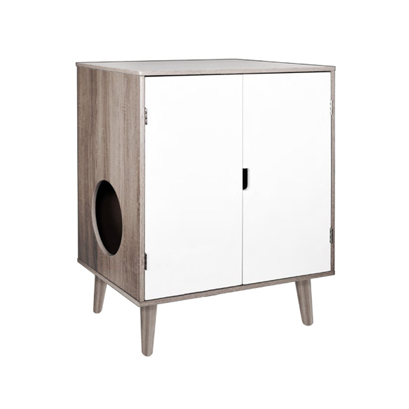 HKM-5247549 Cat Nest Cupboard in White, Orange, Red, Milky White, and Log Color+White Wood Finish