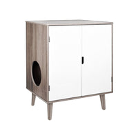 HKM-5247549 Cat Nest Cupboard in White, Orange, Red, Milky White, and Log Color+White Wood Finish