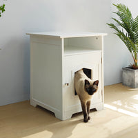 HKM-5247549 Cat Nest Cupboard in White, Orange, Red, Milky White, and Log Color+White Wood Finish