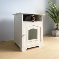 HKM-5247549 Cat Nest Cupboard in White, Orange, Red, Milky White, and Log Color+White Wood Finish