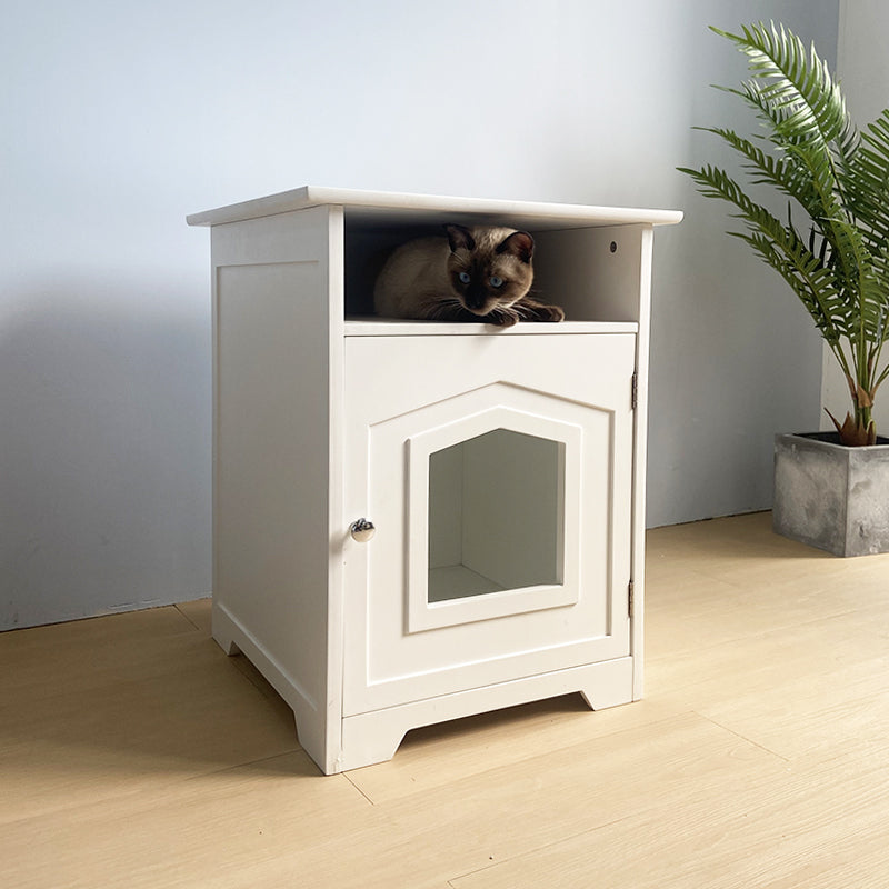 HKM-5247549 Cat Nest Cupboard in White, Orange, Red, Milky White, and Log Color+White Wood Finish