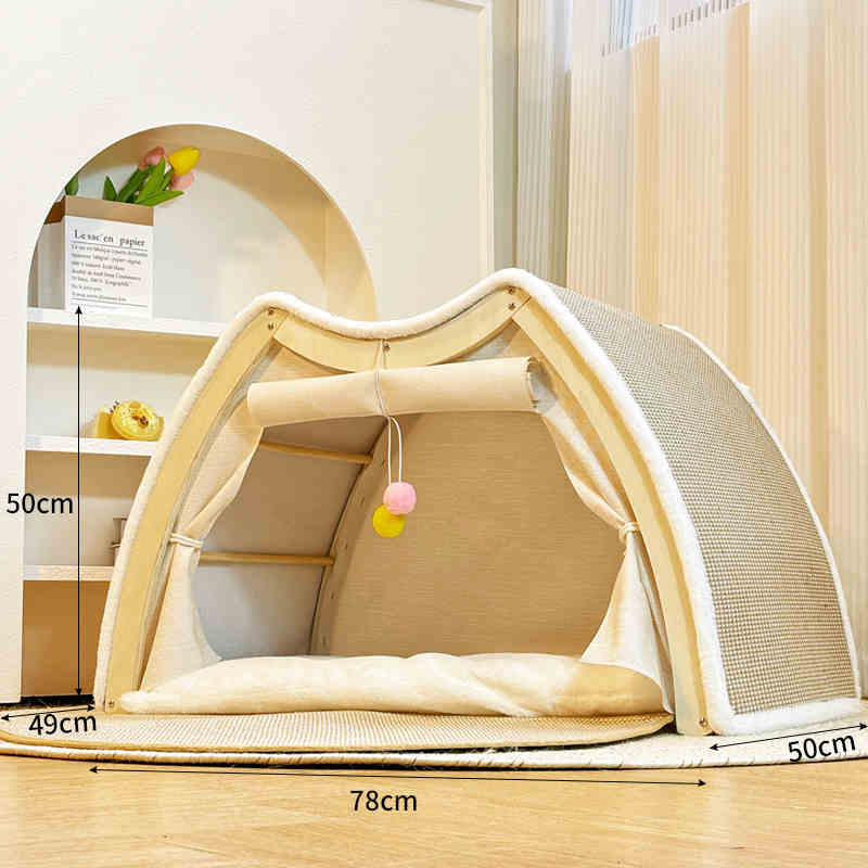HKM-5247933 Durable Wood Cat Tent with Scratch Board - Plus-Sized Design for Comfort