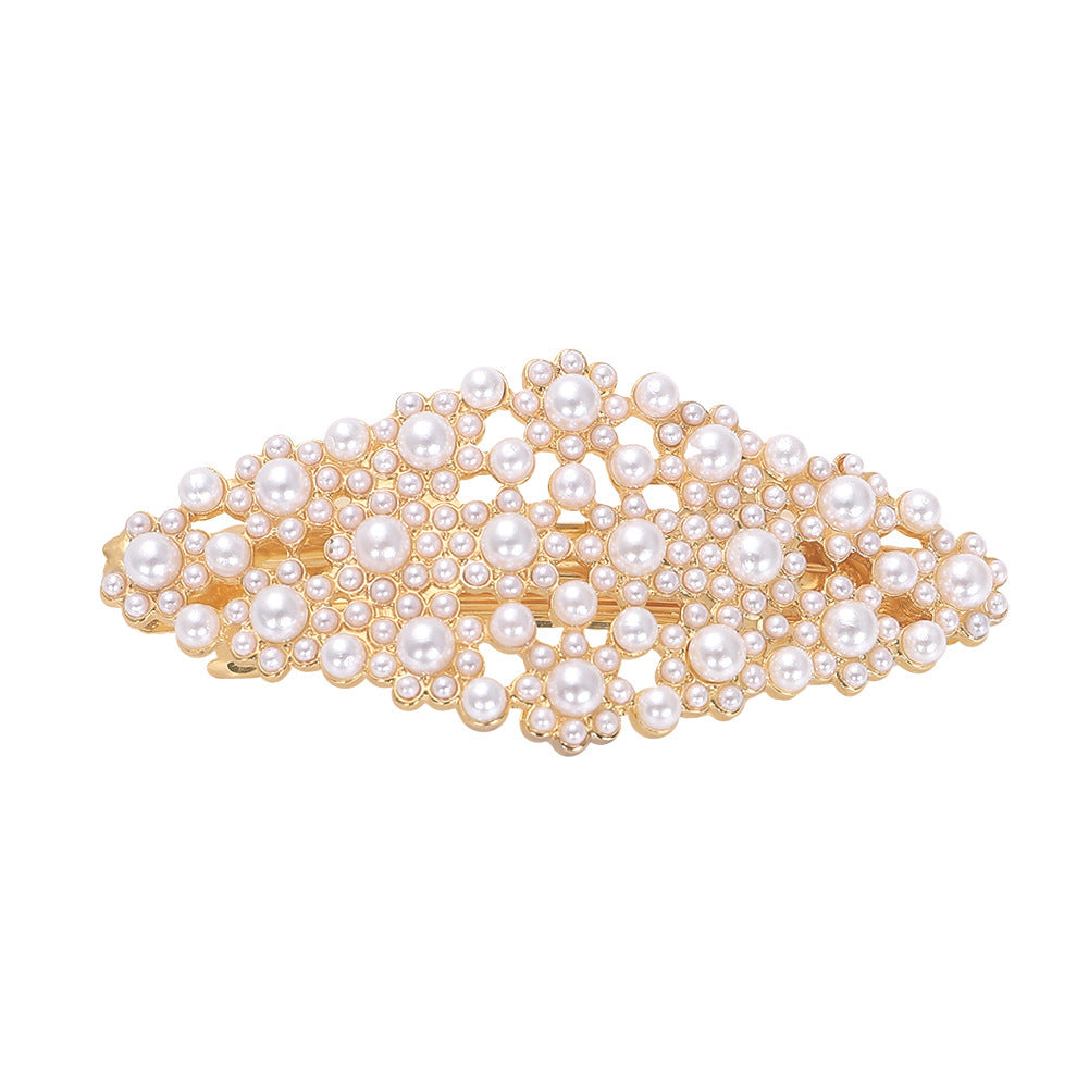 HKM-524819 Alloy Pearl Inlaid Geometric Hairpin for Women, Korean Style Hair Accessory