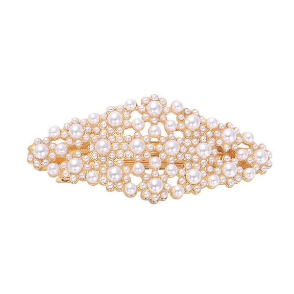HKM-524819 Alloy Pearl Inlaid Geometric Hairpin for Women, Korean Style Hair Accessory