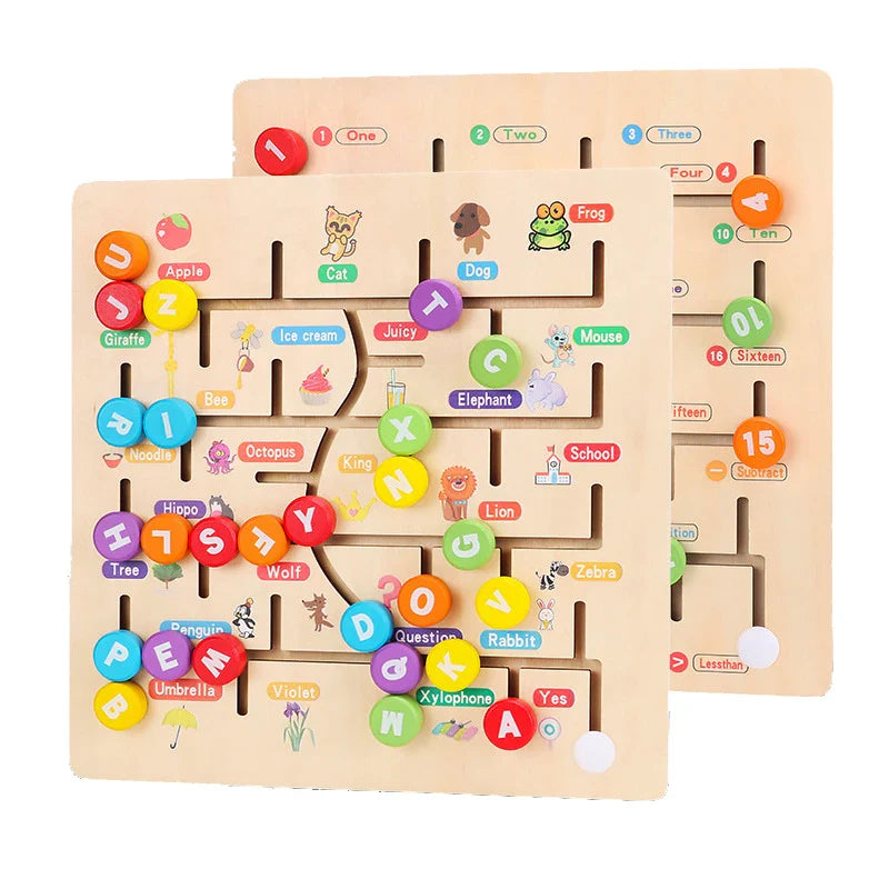 HKM-524819 Educational Wooden Maze Puzzle for Kids – Digital Letter Cognitive Labyrinth for Age 3+