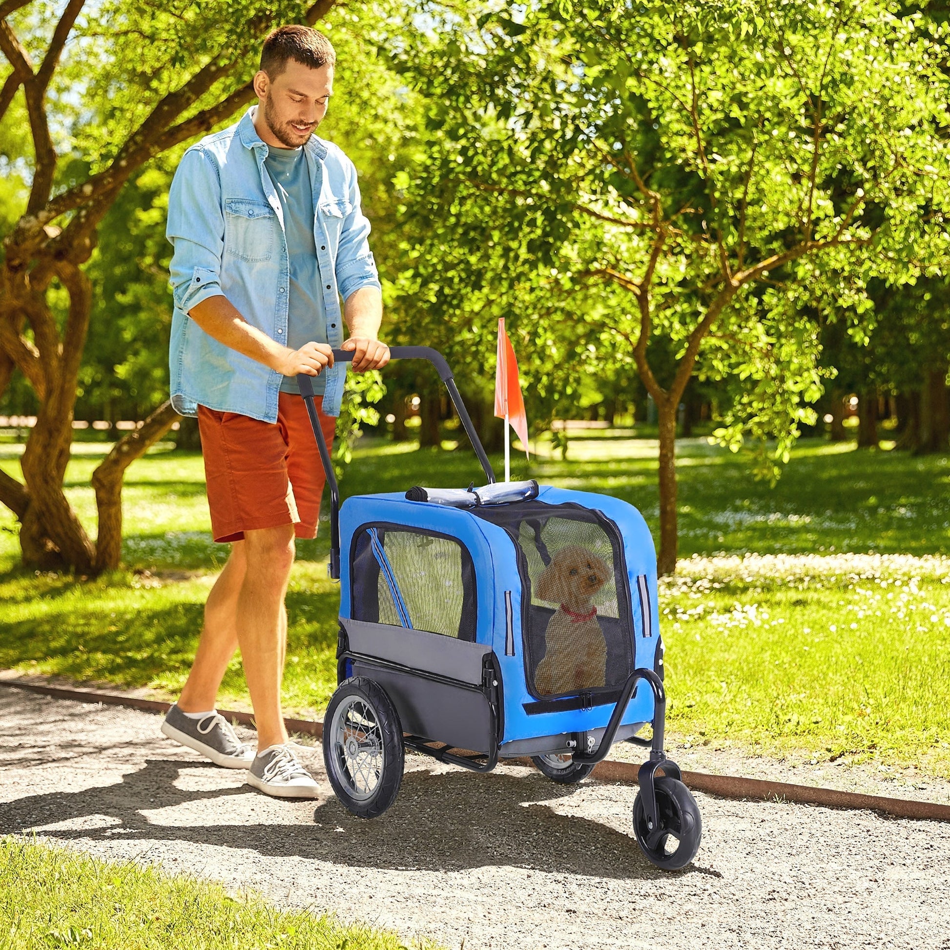HKM-5249341 Compact Pet Bike Trailer for Medium Dogs with Weather Shield and Multiple Entrances