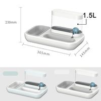 HKM-5249853 Automatic Cat Feeder and Water Dispenser with Double Bowl Design, 1500ml Capacity, Snow Mountain White and Starry Blue