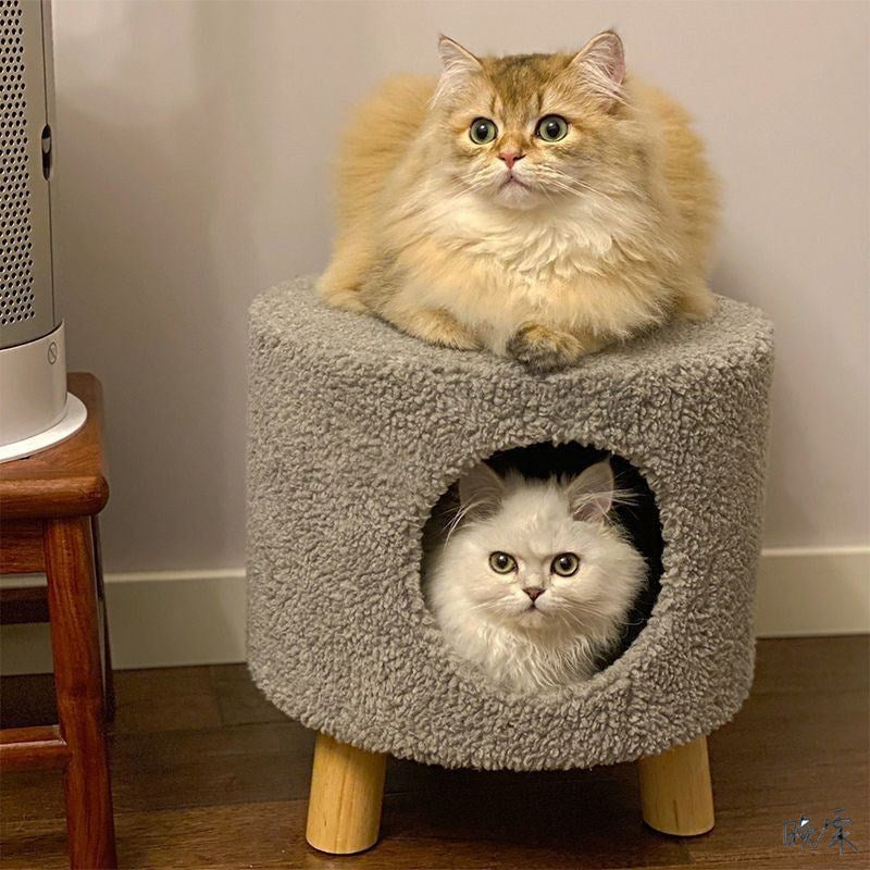 HKM-5250493 Dual-Use Cat Nest Bench in Gray and Milky White for Cats Under 16 Jin