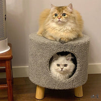 HKM-5250493 Dual-Use Cat Nest Bench in Gray and Milky White for Cats Under 16 Jin