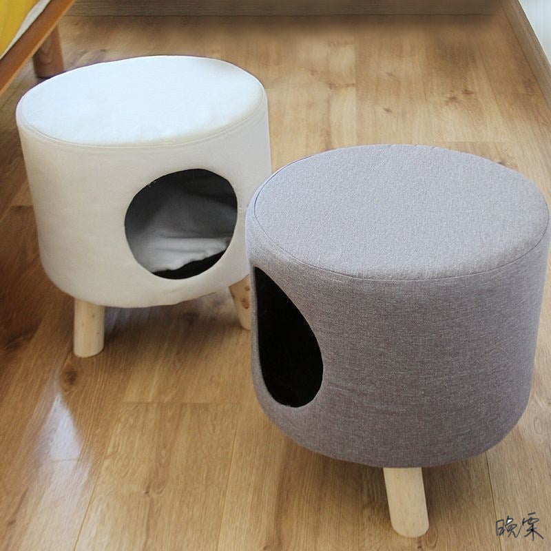 HKM-5250493 Dual-Use Cat Nest Bench in Gray and Milky White for Cats Under 16 Jin