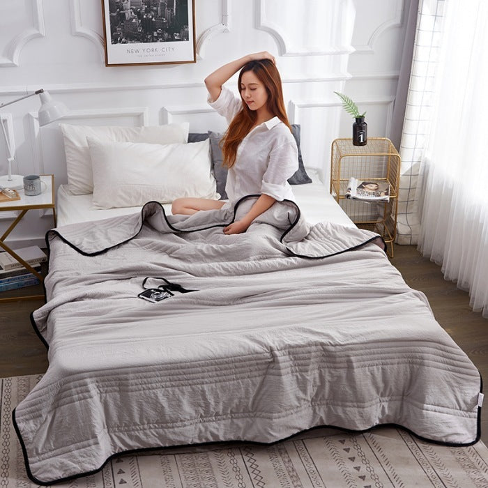 HKM-525075 Summer Cool Quilt - Thin Washed Cotton and Polyester Blend, Machine Washable Air Conditioner Quilt